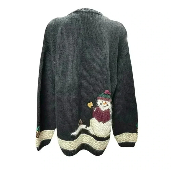 Croft & Barrow Hand Knitted Black With Muti color Snowman Sweater Size Large - Picture 7 of 16